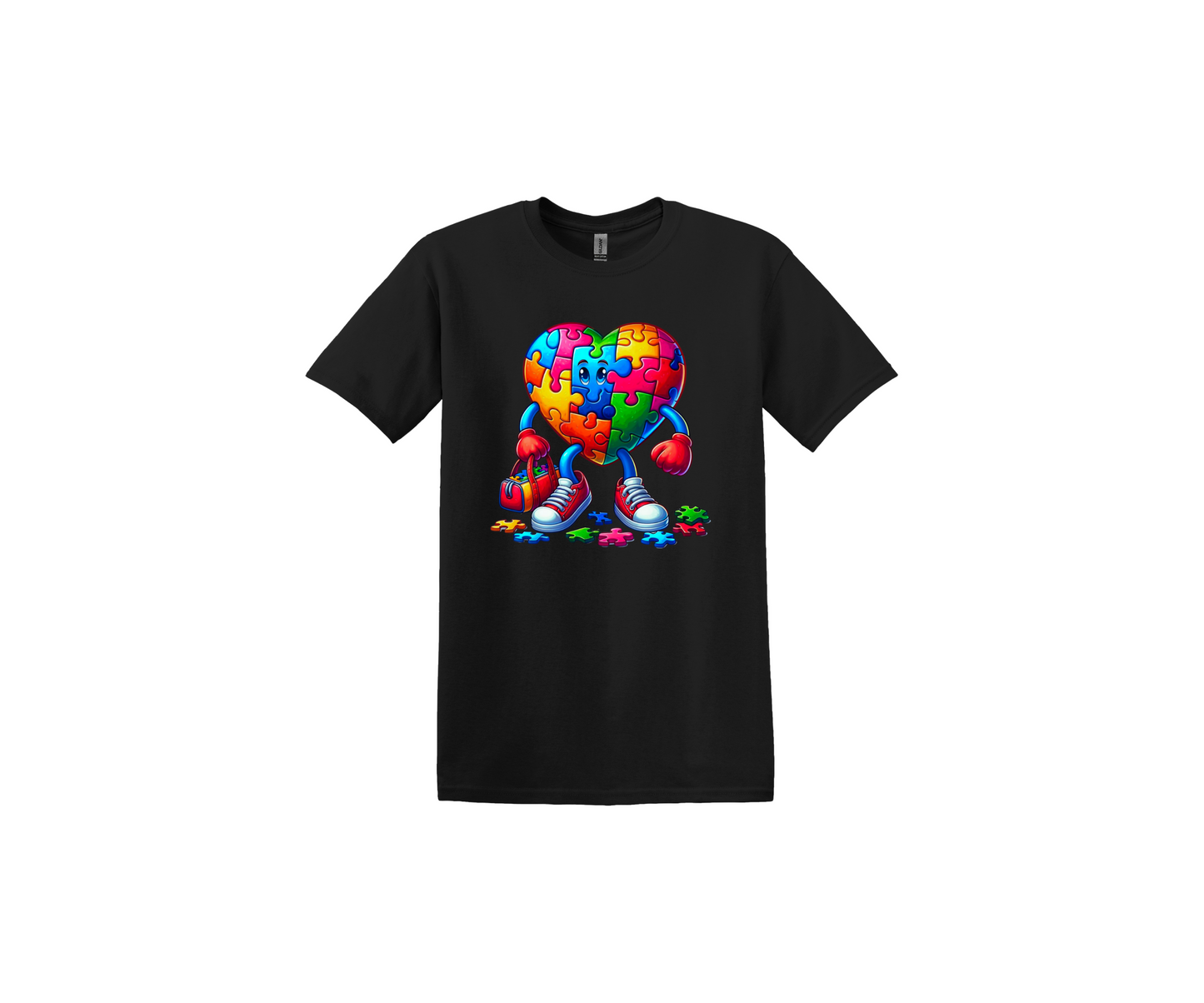 Autism Heart with Duffle Book Bag Balck T-Shirt