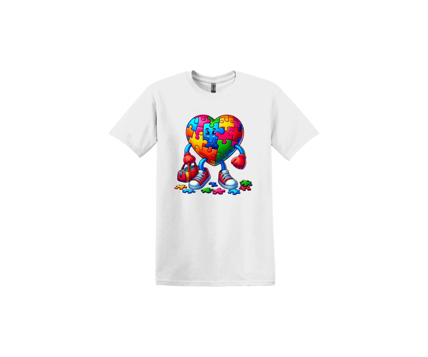 Autism Heart with Duffle Book Bag White T-Shirt
