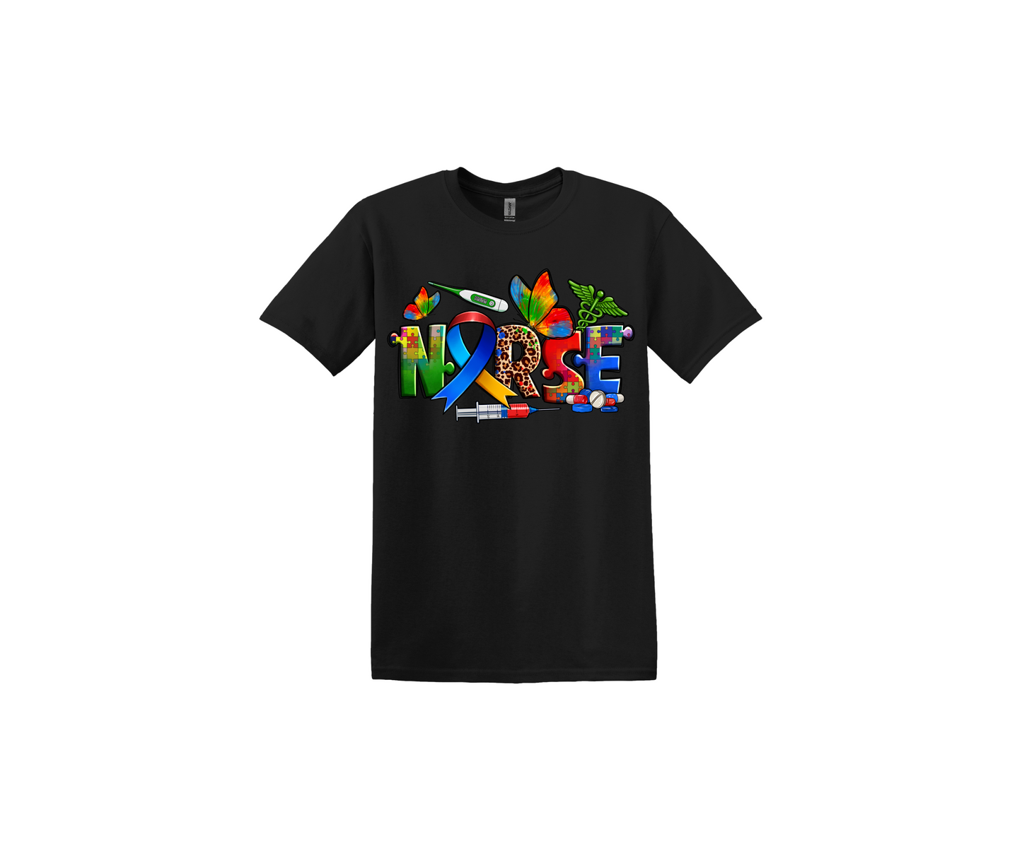 Autism Nurse Butterfly Black T-Shirt
