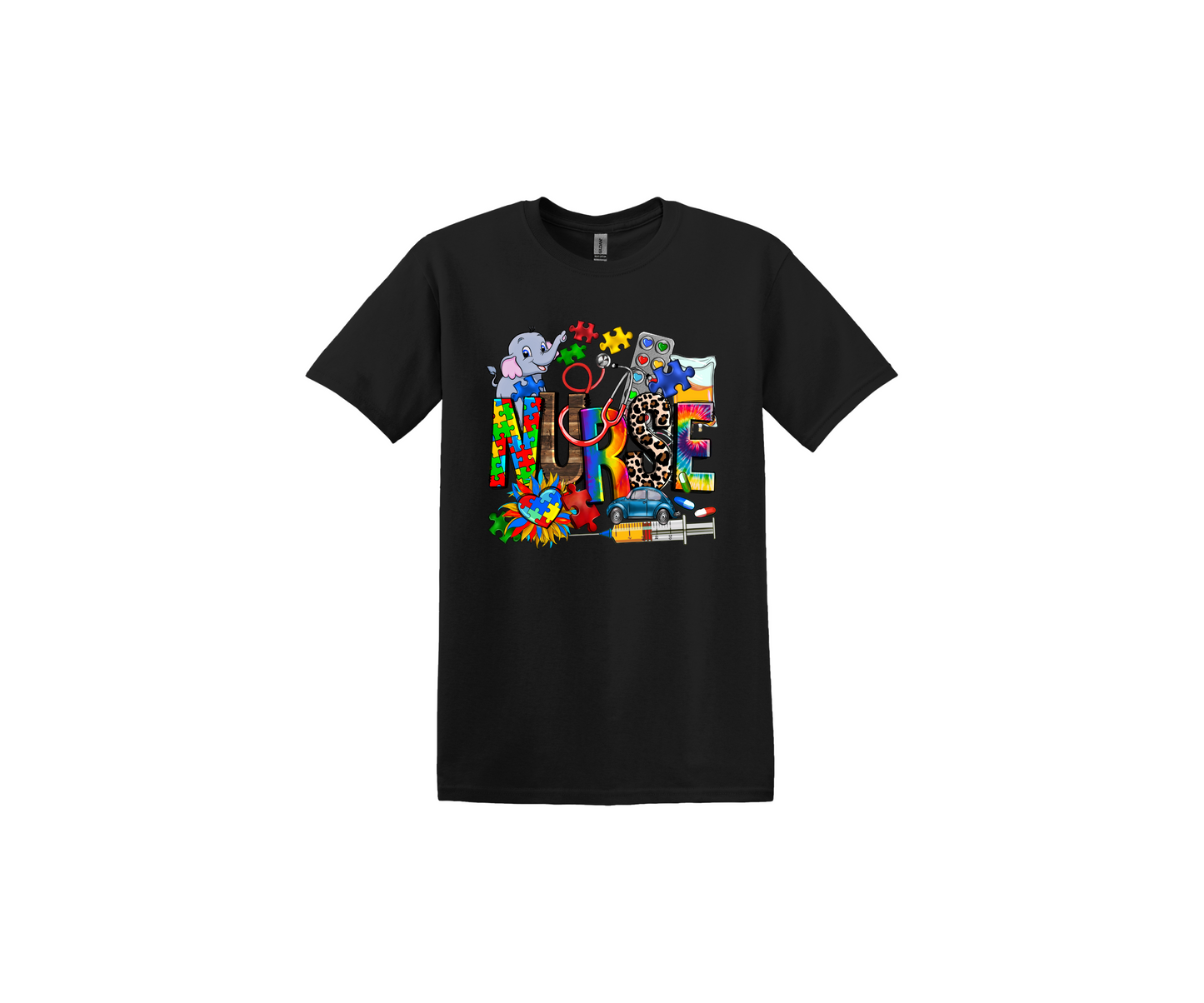 Autism Nurse Elephant Black T-Shirt