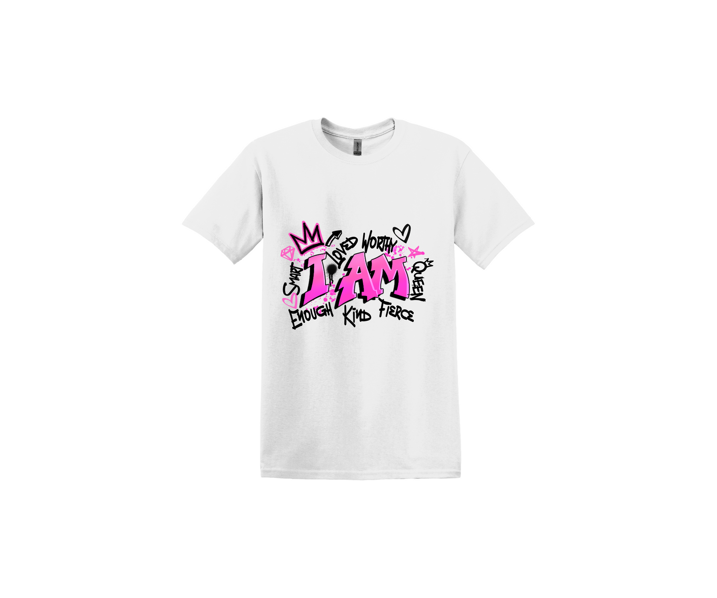 I am Pink and Black Letters White T-Shirt