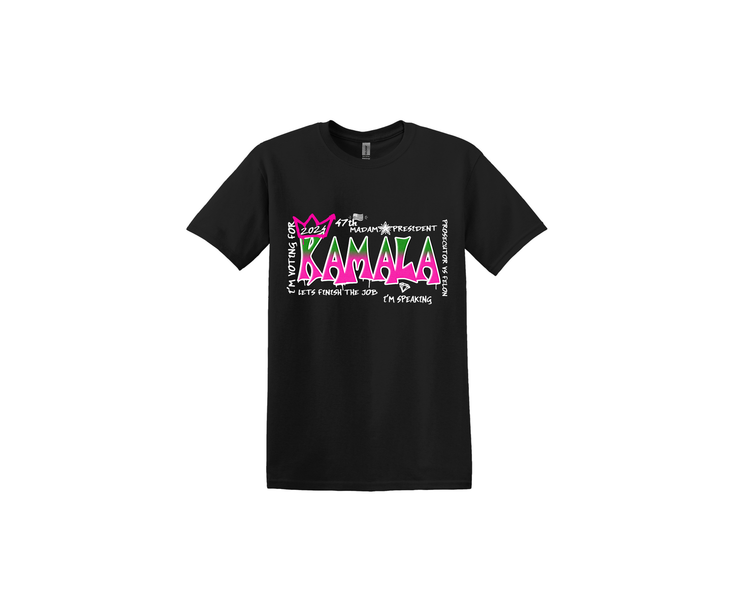 Kamala Green Pink Letters Black T-Shirt