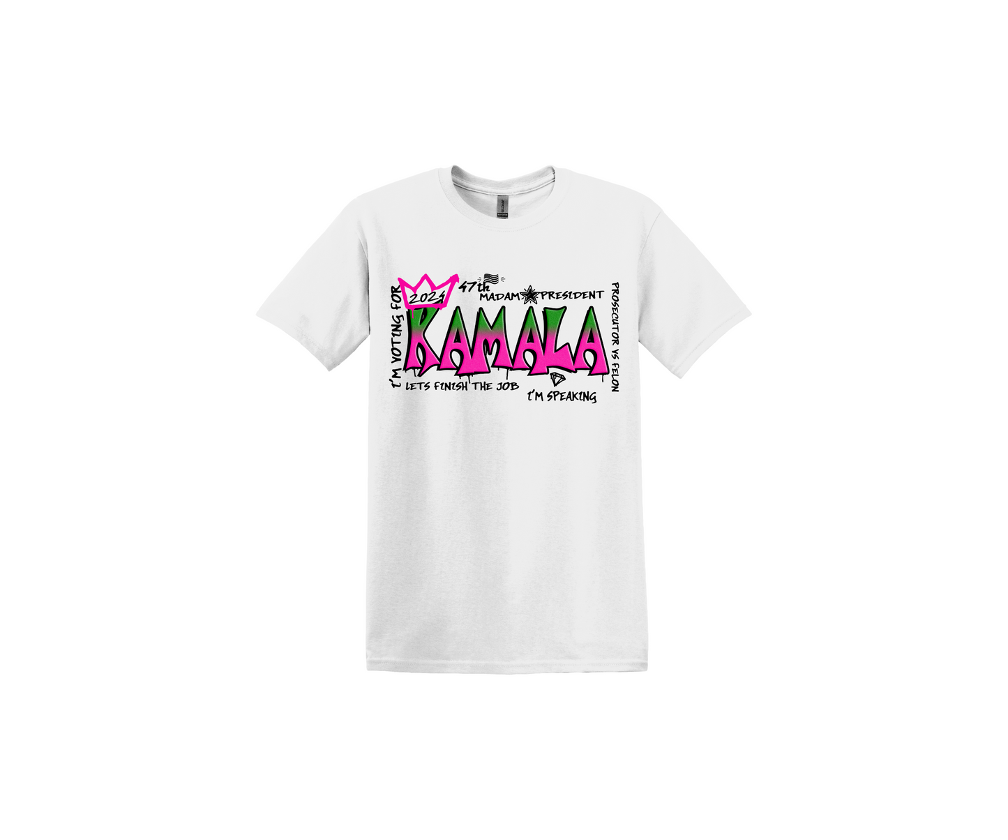Kamala Green Pink Letters White T-Shirt